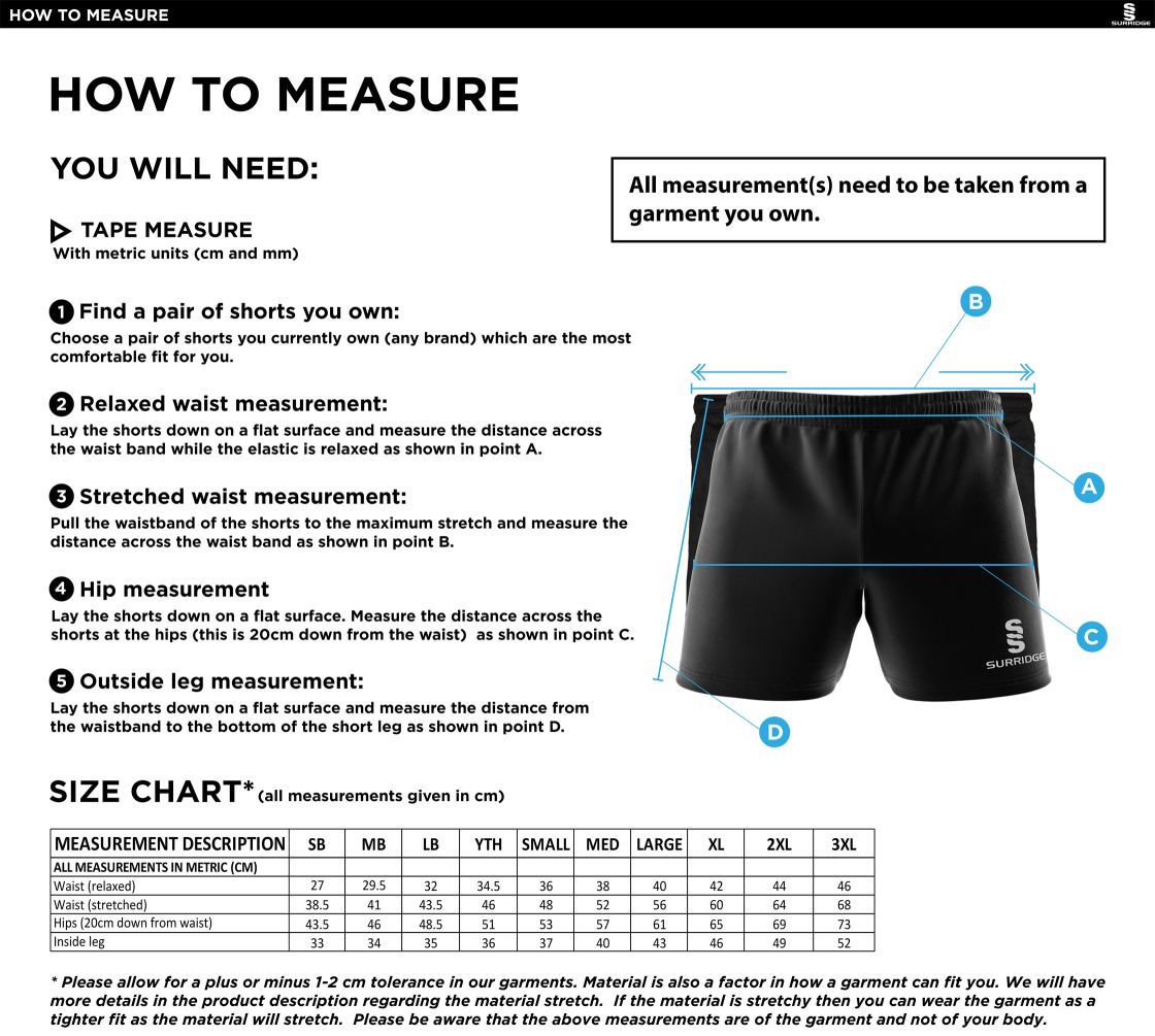 Ealing CC - Performance Gym Short - Unisex Fit - Size Guide