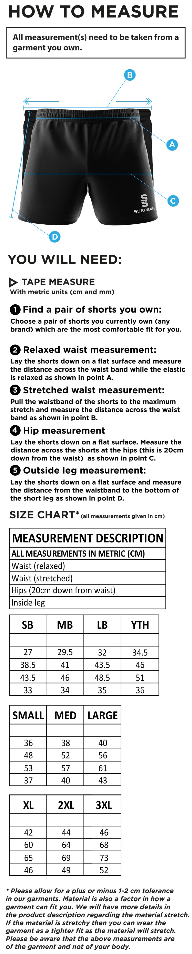 Performance Gym Short : Navy - Size Guide