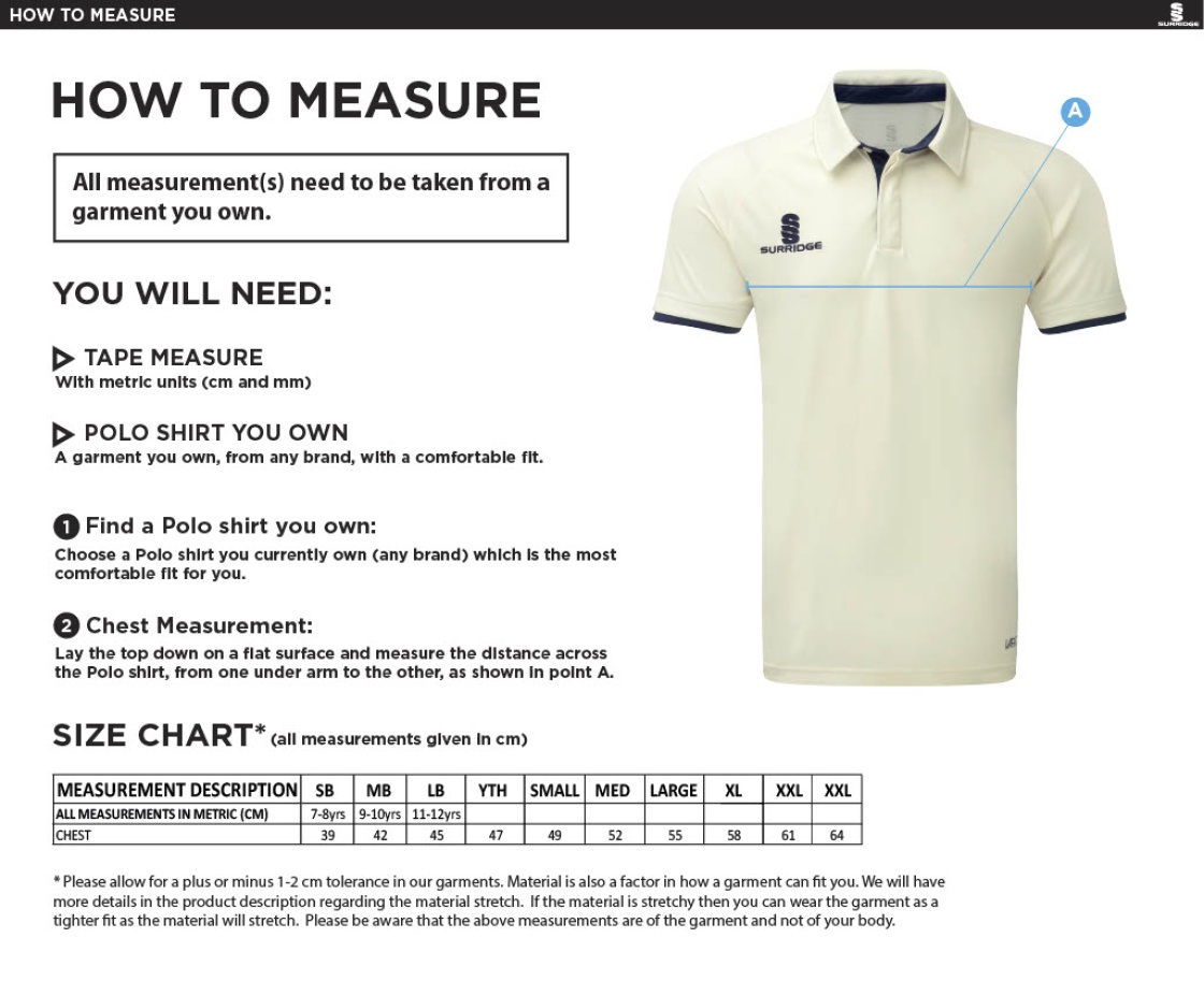 Ealing CC - Adults Dual Cricket Shirt Short Sleeve - Size Guide