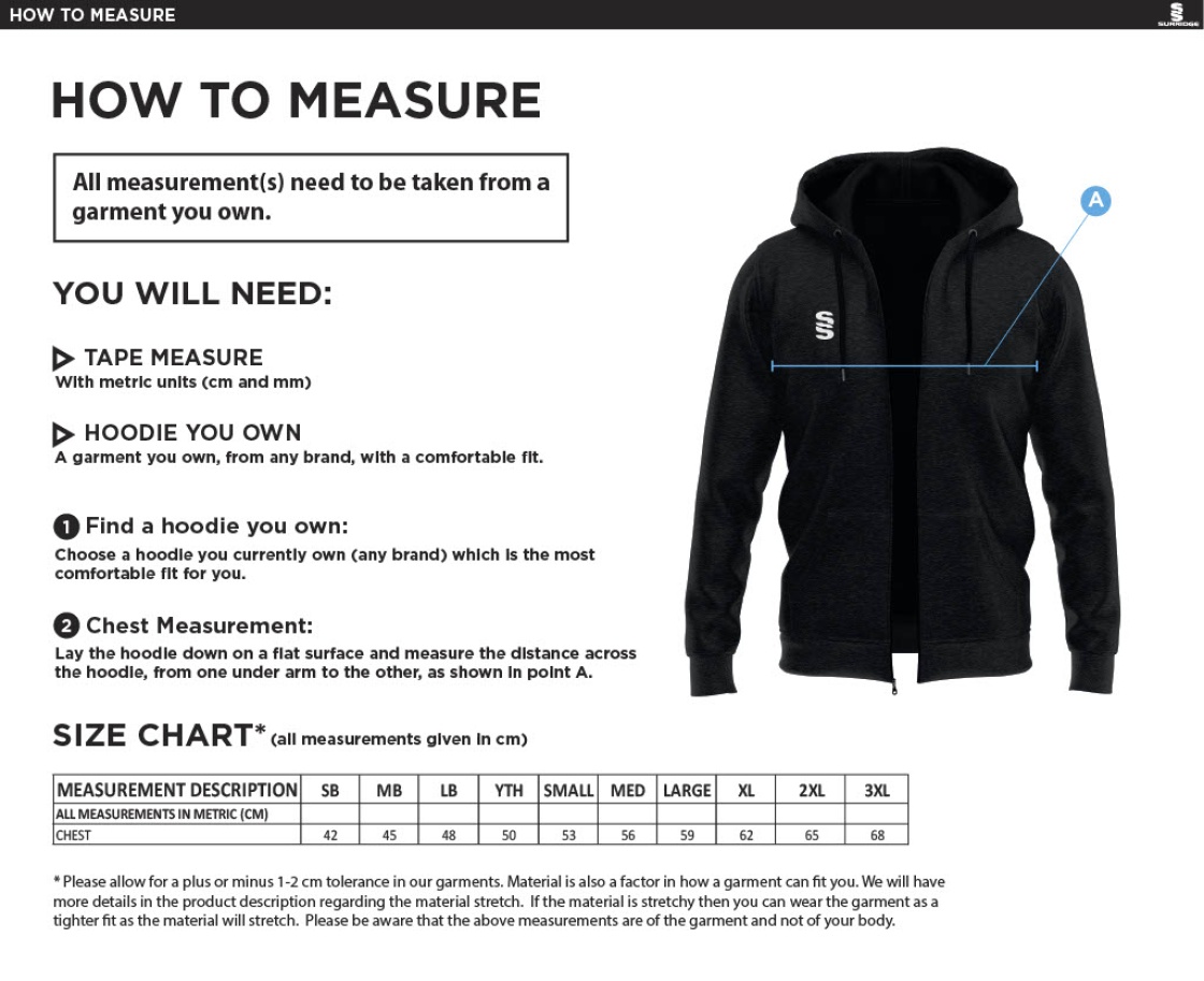 Ealing CC - Dual Full Zip Hoody - Unisex Fit - Size Guide