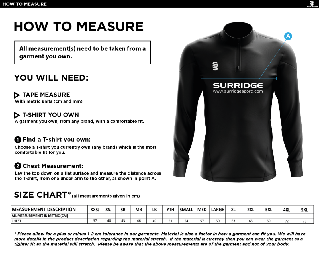 Ealing CC - T20 Senior Fuse Performance Top - Size Guide