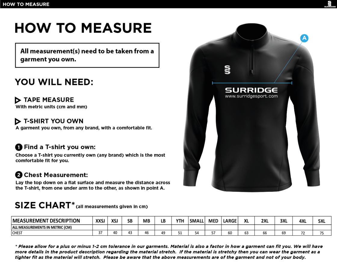 T20 - Senior Fuse Performance Top : Black / White - Size Guide