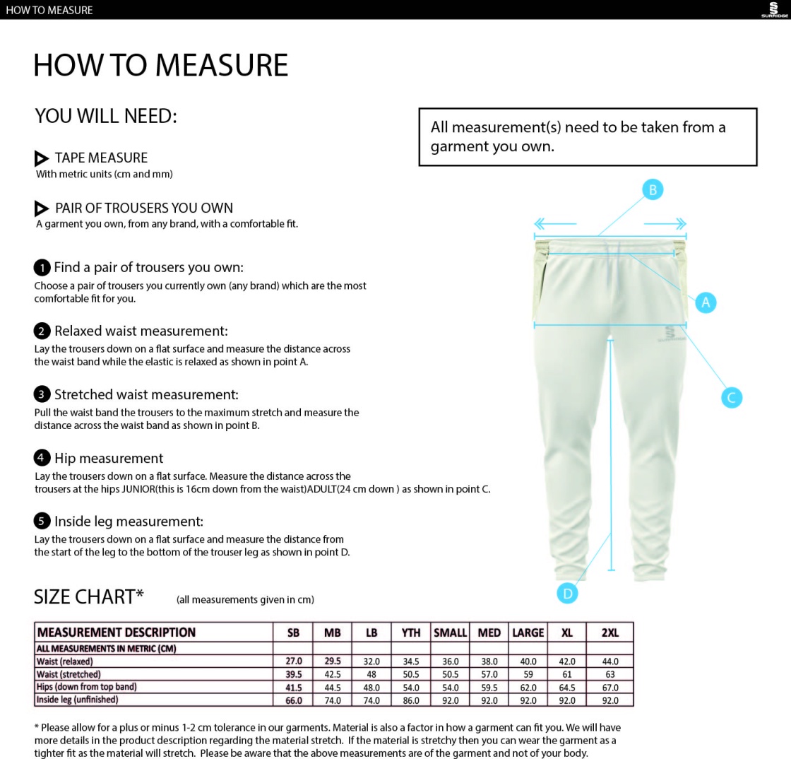 Ealing CC - Ergo Playing Pant - Size Guide
