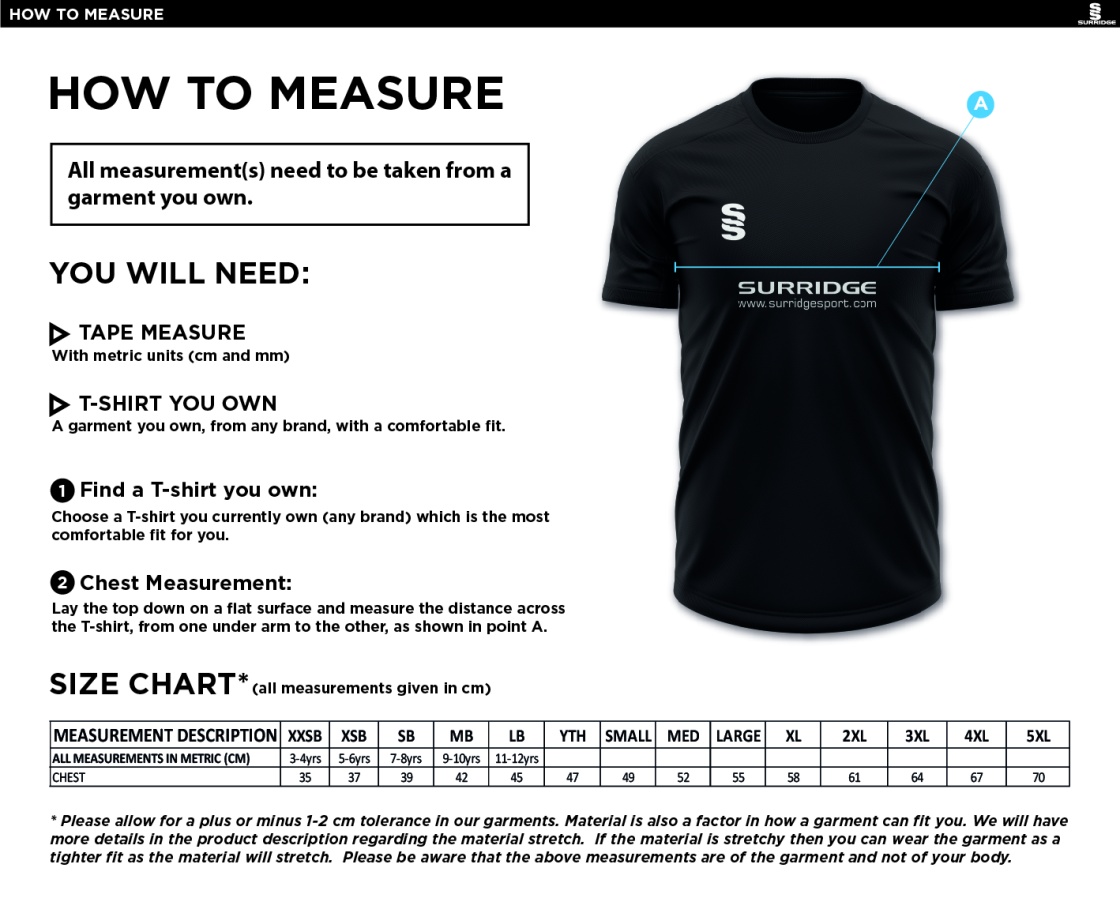 T20 - Senior Dual Games Shirt : Black - Size Guide