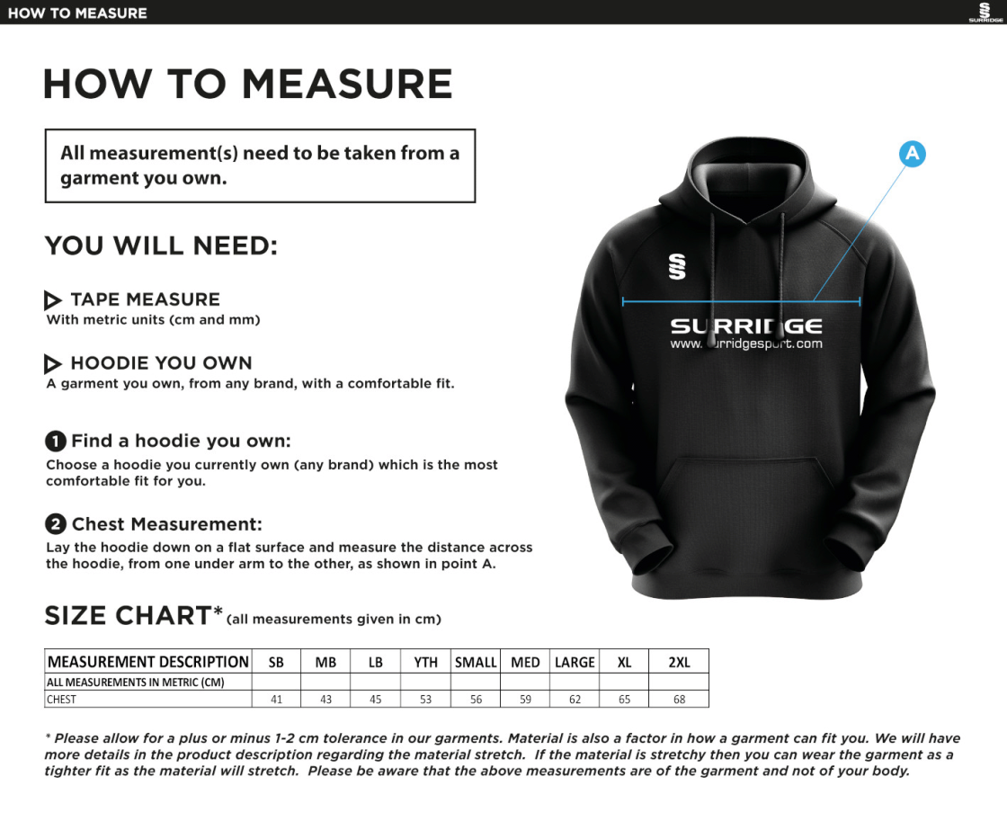 Ealing CC - Internal - Coach - Blade Hoody - Unisex Fit - Size Guide