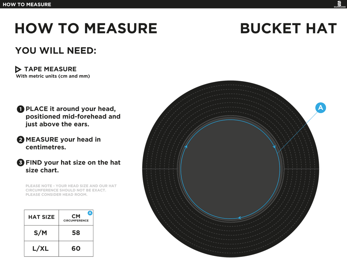 Ealing CC - T20 Dual Bucket Hat - Black - Size Guide